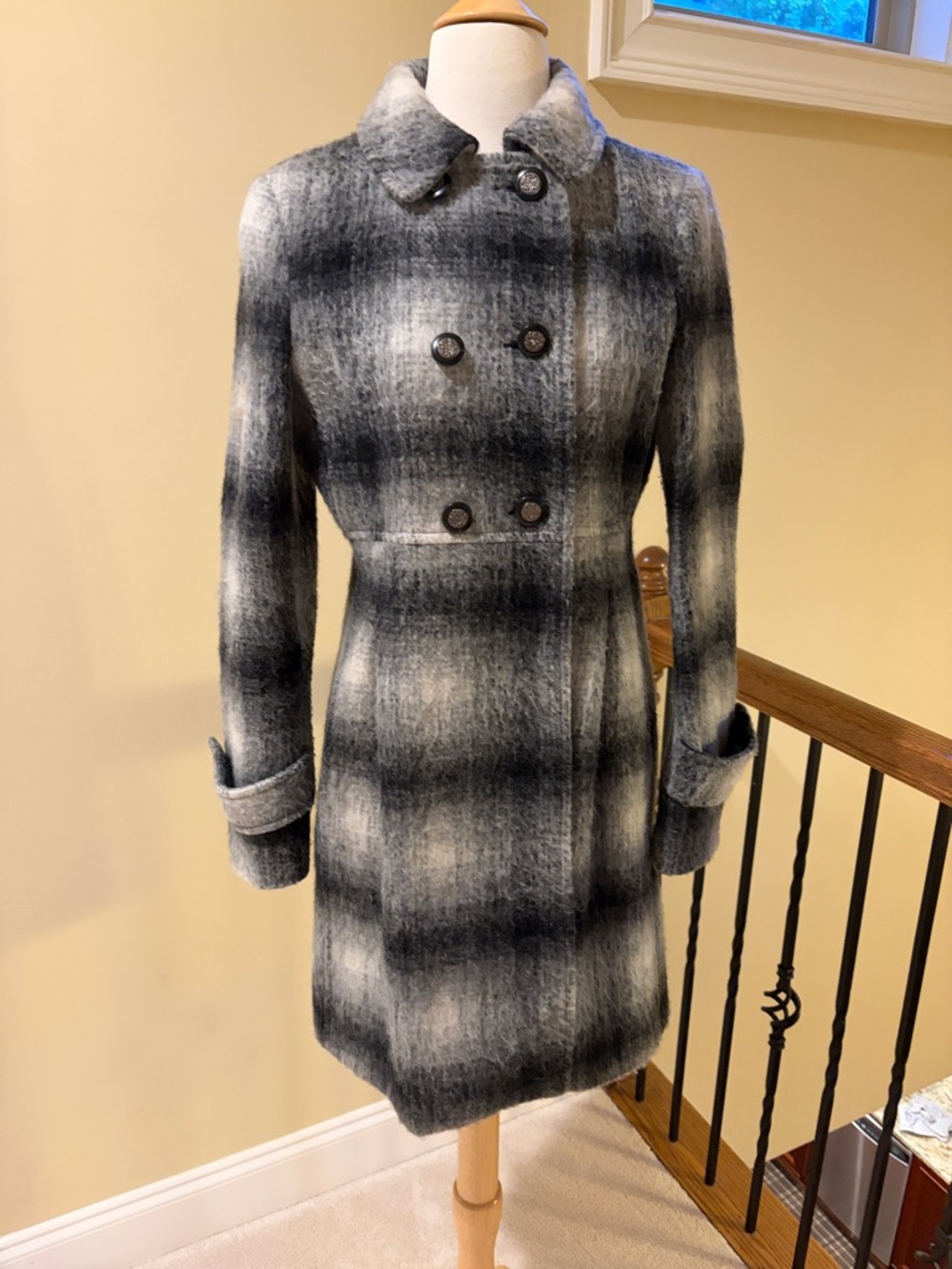 Zara Black and Gray Plaid Wool Bomber Coat